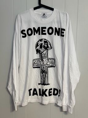 Warren Lotas "Someone Talked!" White Long Sleeve Graphic Tee Shirt Size XL‎